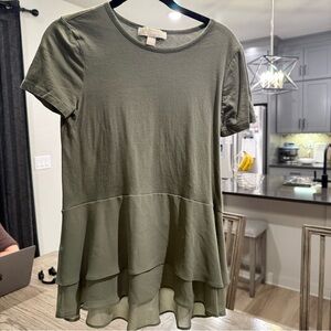 Michael Kors Olive Green Short-Sleeve Layered-Hem Tunic